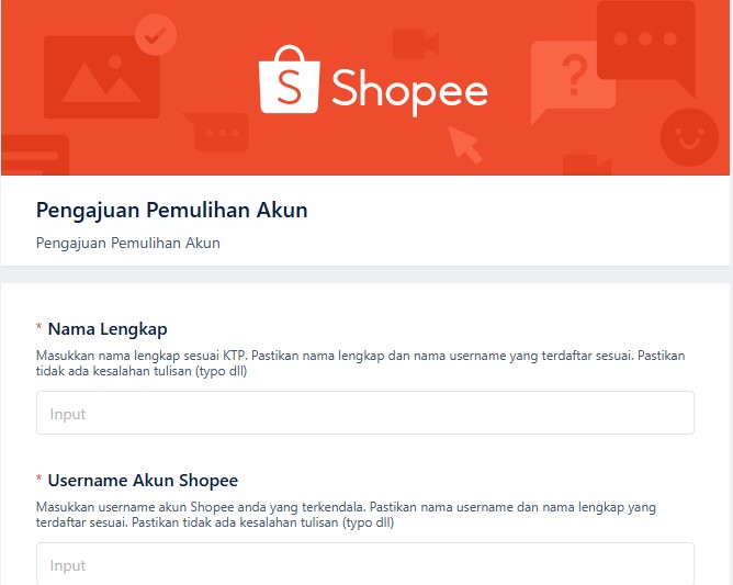 pemulihan akun shopee